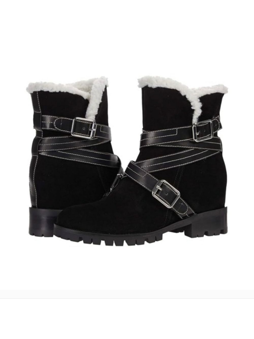 Nine West Davyd Wedge Buckle Booties In Black Suede